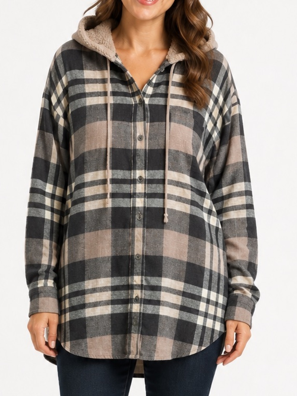 American Eagle Women’s S Brown Plaid Sherpa Hood Flannel Shirt Jacket